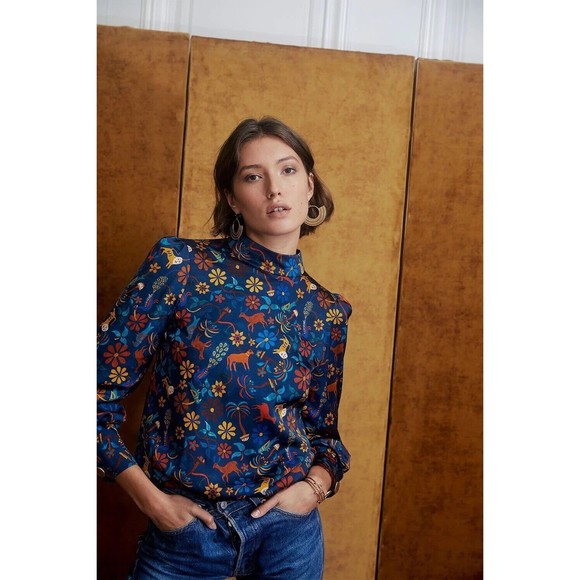 Soi Paris Blue Blouse Victoire Jaipur Mon Amour Sezane Style Sz 44, L-XL - Picture 4 of 16